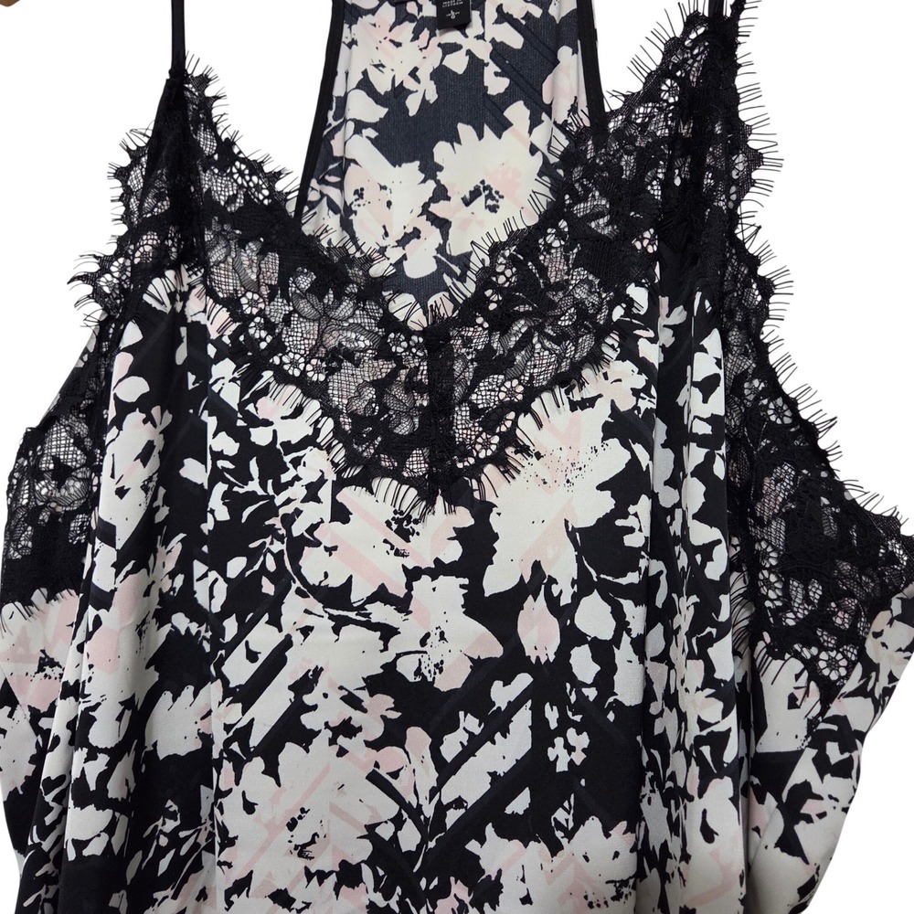 Express Floral Lace Trim Cami Slip Top Black White Pink Racerback Size Large